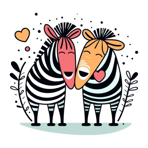 Zebra couple in love. Cute cartoon illustration. Vector illustra