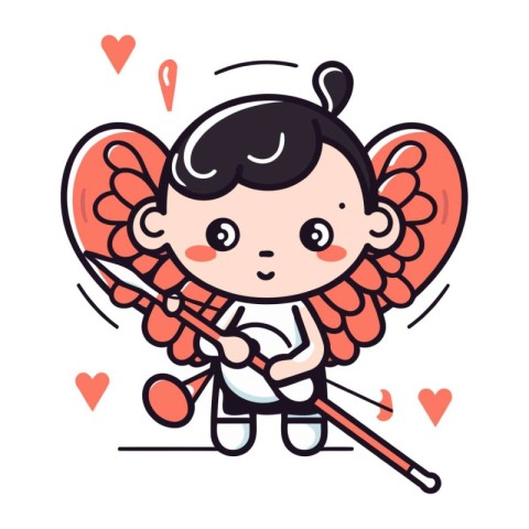 Cute little cupid with a bow and arrow. Vector illustration.