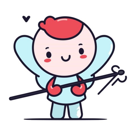 Cute little cupid with bow and arrow. Vector illustration.