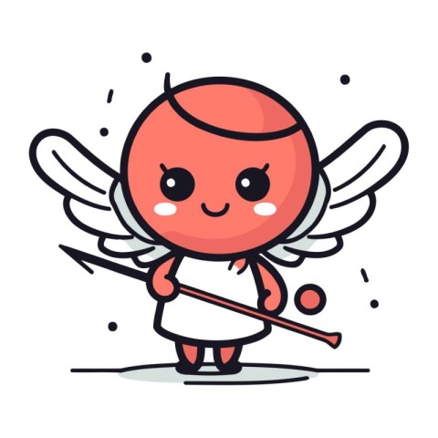 Cute cupid character with bow and arrow. Vector illustration.