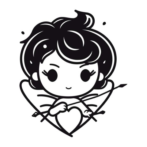 Cute little boy with a bow and arrow in the form of heart