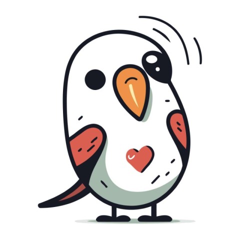 Cute cartoon penguin with heart in its beak. Vector illustration