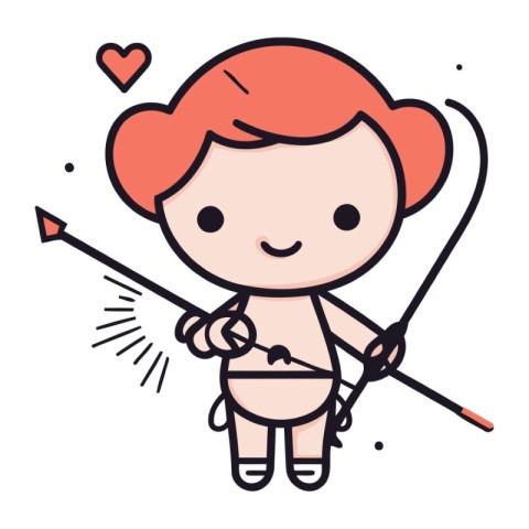 Cupid with bow and arrow vector illustration. Cupid holding bow