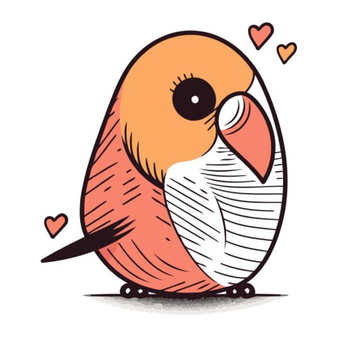 Cute little bird with hearts in its beak. Vector illustration.