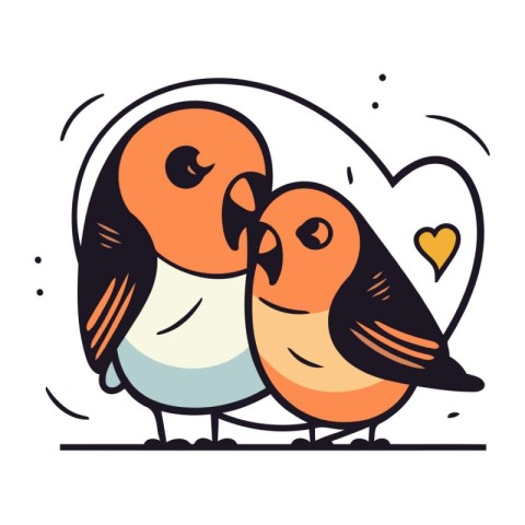 Cute couple of birds in love. Vector illustration in doodle styl