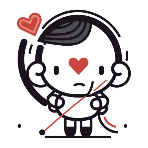 Cute boy holding a bow and arrow. Vector flat cartoon illustrati