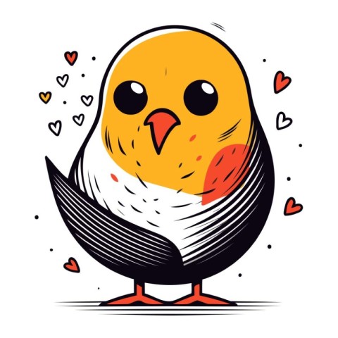 Vector illustration of a cute bird with hearts. Isolated on whit