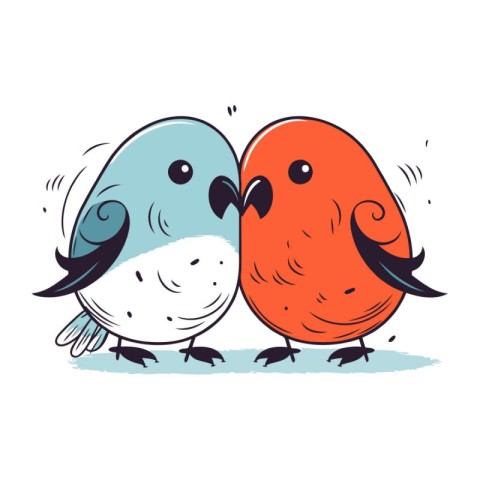 Vector illustration of two cute cartoon bullfinches. Hand drawn