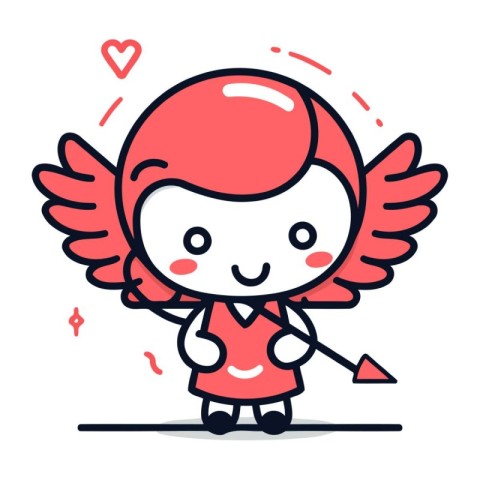 Cute little cupid with arrow. Vector line art illustration.