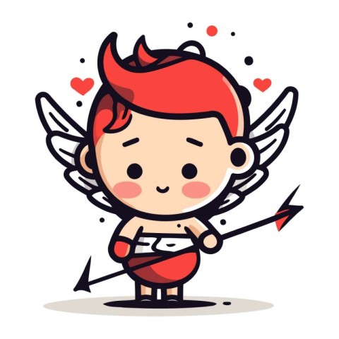 Cute cupid with wings and bow. Vector Illustration.