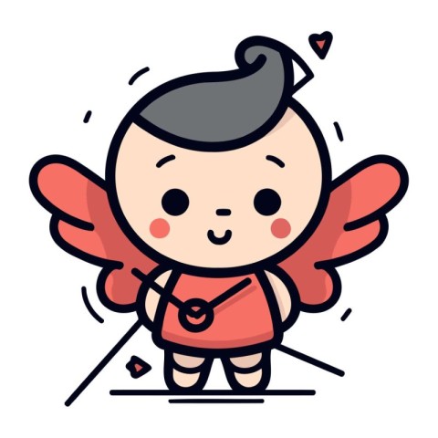 Cute little cupid with bow and arrow. Vector illustration.