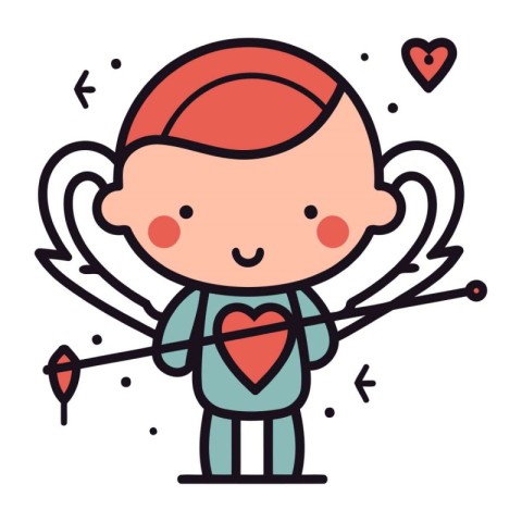 Cupid with bow and arrow. Vector illustration in cartoon style.