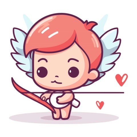 Cupid with bow and arrow. Cute cartoon vector illustration.