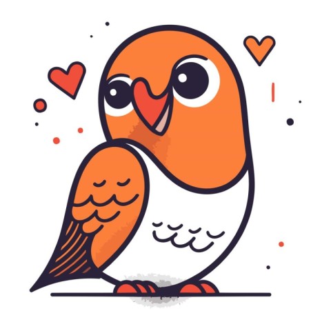 Cute cartoon bird with hearts. Vector illustration. Isolated on