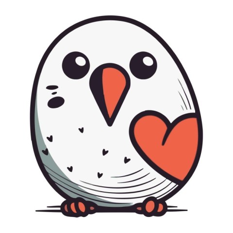 Cute cartoon owl with heart. Vector illustration isolated on whi