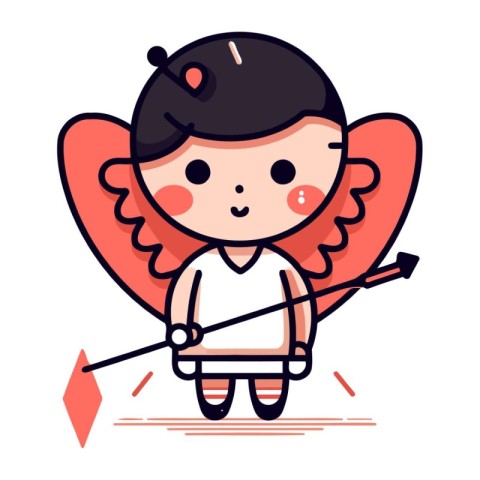 Cute little cupid with bow and arrow. Vector illustration.