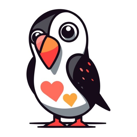 Cute cartoon penguin with heart in its beak. Vector illustration