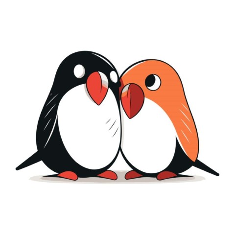 Penguin couple on white background. Cute cartoon vector illustra