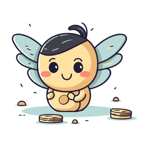 Cute angel with money. Vector illustration of a cute angel.