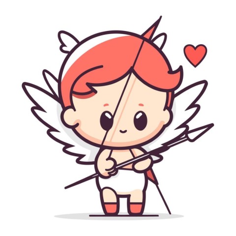 Cupid with bow and arrow. Cute cartoon vector illustration.