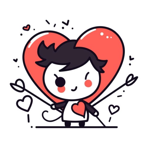 Valentines day vector illustration. Cute cartoon boy with red he