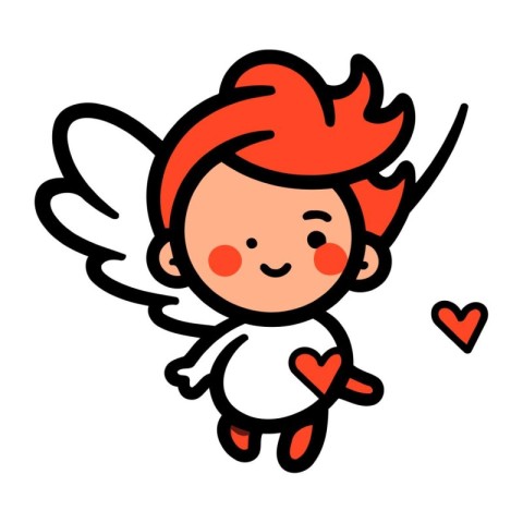 Cute cartoon cupid with wings and hearts. Vector illustration.