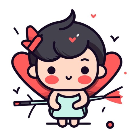 Cute cartoon cupid with bow and arrow. Vector illustration.