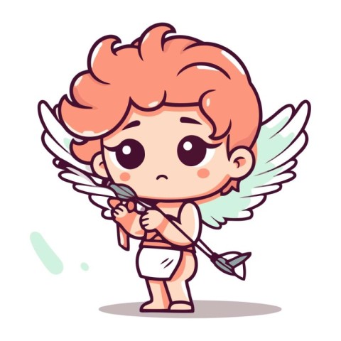 Cupid with bow and arrow. Cute vector cartoon illustration.