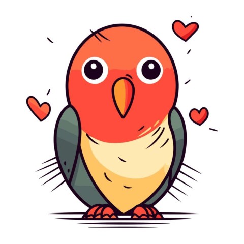 Cute parrot in love. Valentines Day card. Vector illustration.