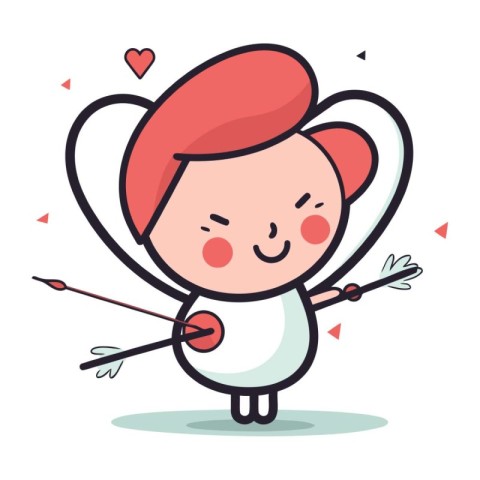 Cute cupid with arrow and bow. Vector Illustration.