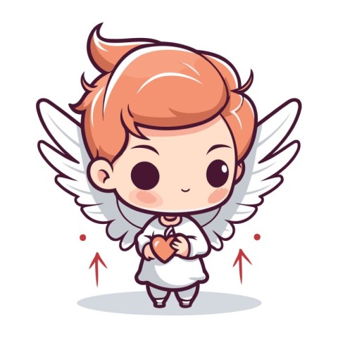 Cute angel with heart. Vector illustration in a cartoon style.