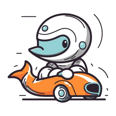 Cute cartoon alien driving a car. Vector illustration isolated o