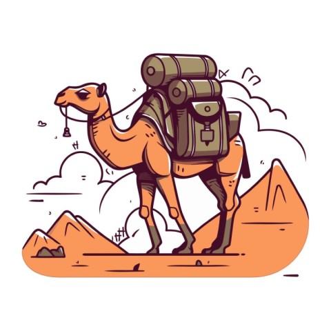 Vector illustration of a camel in the desert. Traveling by camel