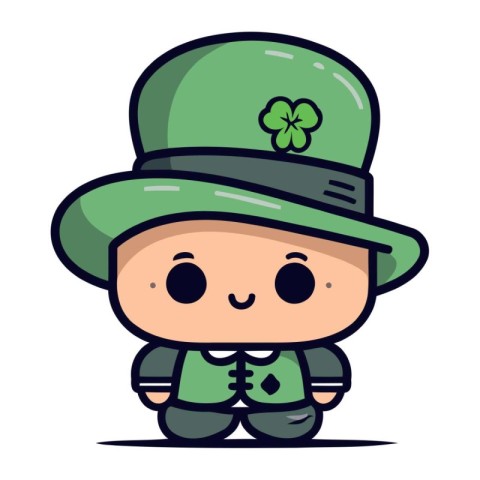 Cute Leprechaun with green hat. Vector illustration.