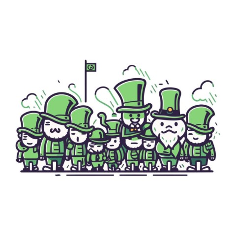 Leprechauns with flag. St. Patricks Day vector illustration.