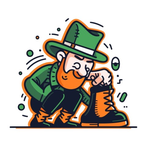 Leprechaun with a beard and boots. Vector illustration.