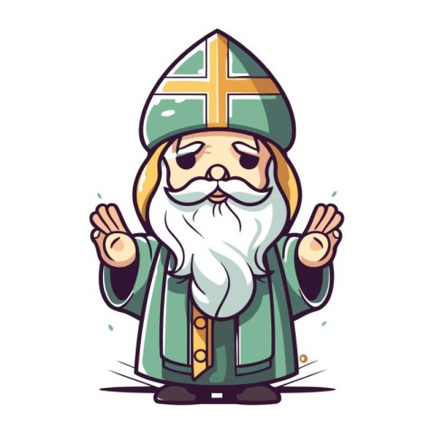 Cartoon saint patrick with beard and mustache. Vector illustrati