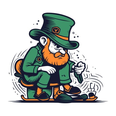 Leprechaun with a magic wand. Vector illustration.