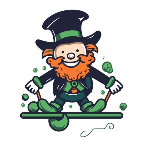 Leprechaun riding a skateboard. Vector illustration.