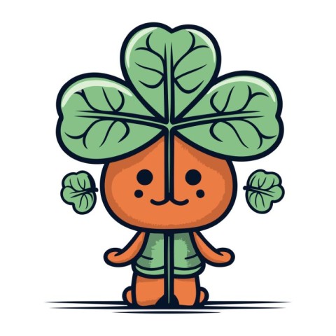 Cartoon character of a lucky clover with a big green leaf