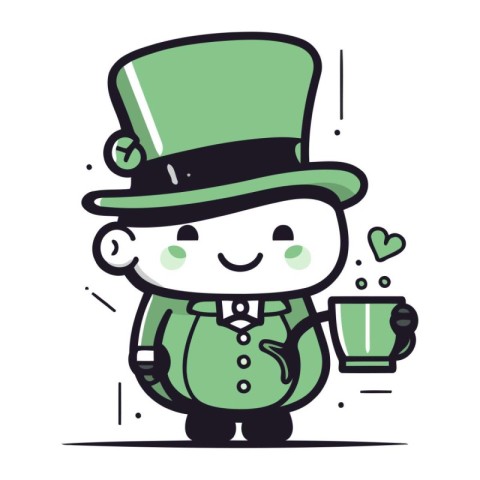 leprechaun with a cup of tea. Vector illustration.