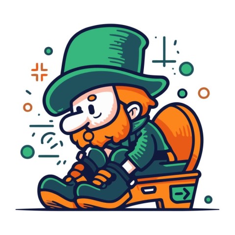 Leprechaun in hat and leprechaun boots. Vector illustration.