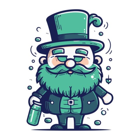 Leprechaun with a bottle of water. Vector illustration.