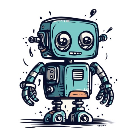 Cute cartoon robot. Hand drawn vector illustration. Isolated on