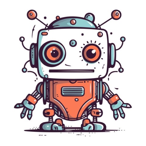 Cute robot. Vector illustration. Cute cartoon robot character.