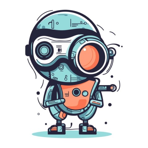 Cute cartoon robot. Vector illustration. Isolated on white backg