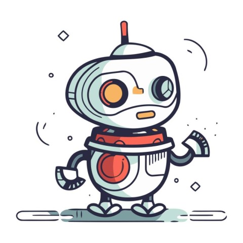 Vector illustration of cute cartoon robot. Line art design for w