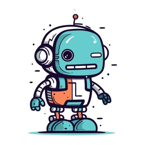 Cute cartoon robot. Vector illustration. Isolated on white backg