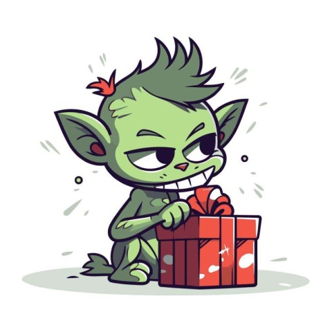 Zombie with a gift box. Vector illustration of a cartoon charact