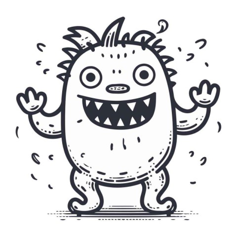 Funny monster doodle vector illustration. Cute monster sketch.